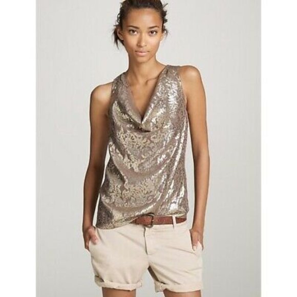 J. Crew Tops - J.Crew Gold Metallic Khloe Jacquard Top Blouse 4